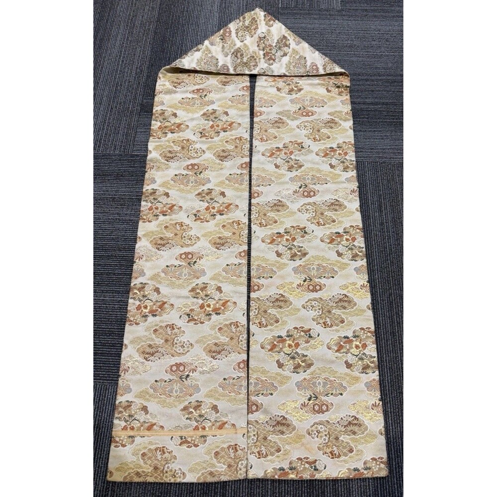 Japanese Vintage Kimono Fukuro Silk Obi Embroidery Gold 121 x 12.5 inches Double